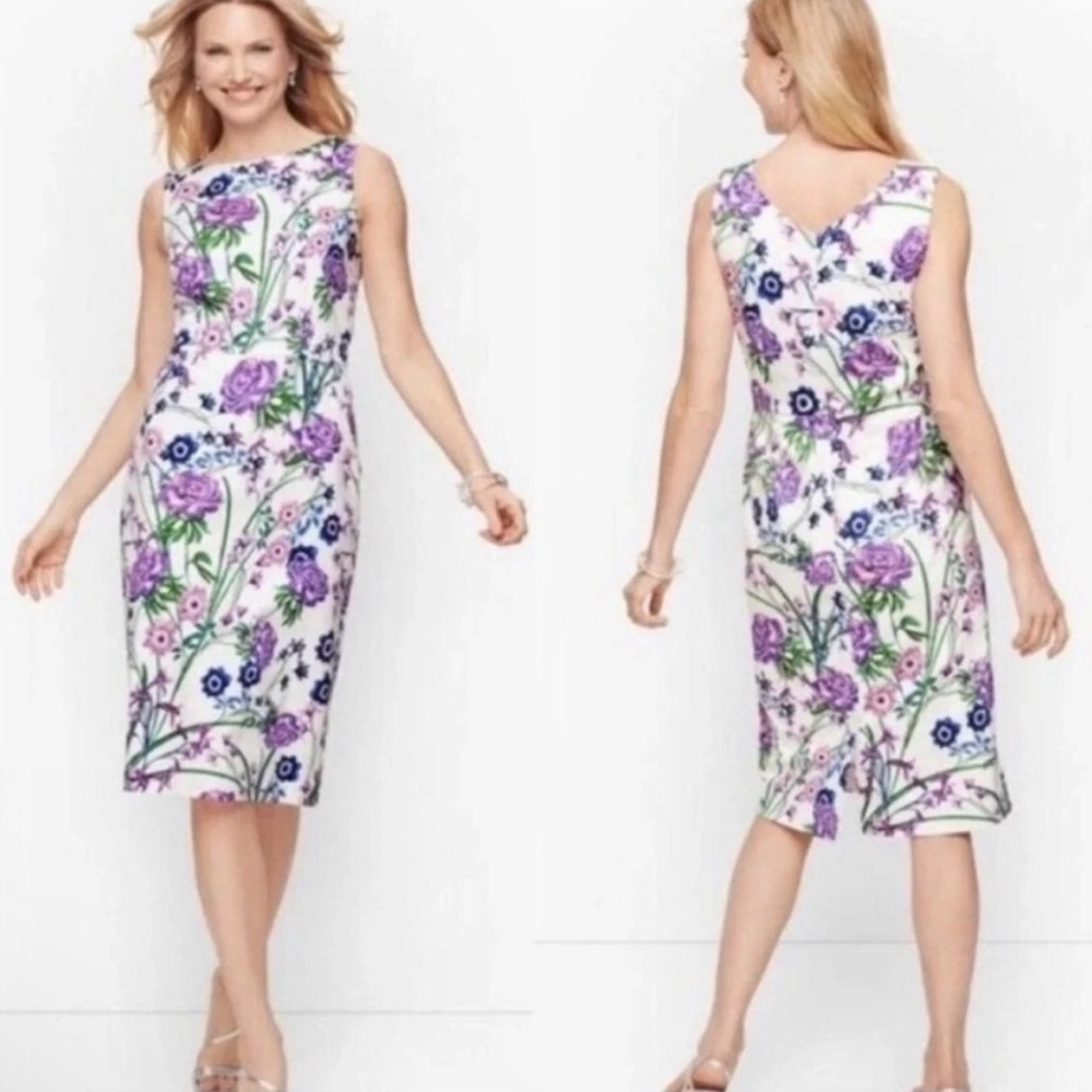 New with Tags - Talbots Botanical Garden Purple Floral White Sheath Dress, 18W